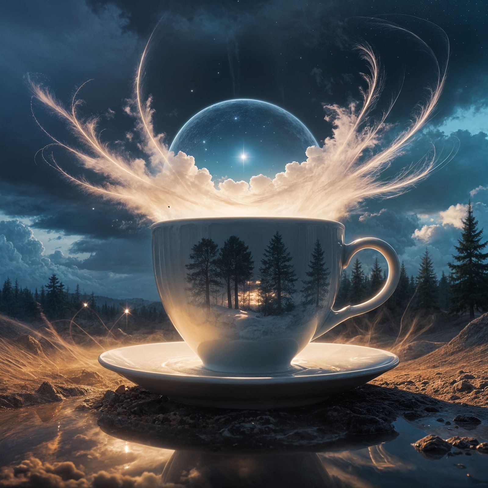 Cosmic Coffee Served Among Ethereal Clouds