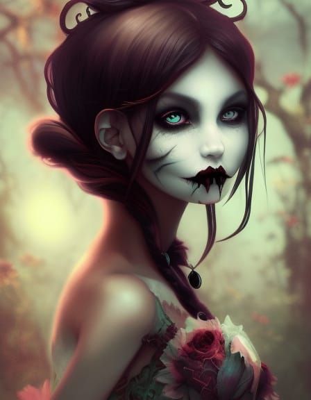 Gothic Vampire Princess in Mixed Media Style