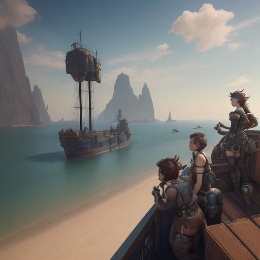 Dieselpunk Airship Adventure Across Fantasy Landscapes