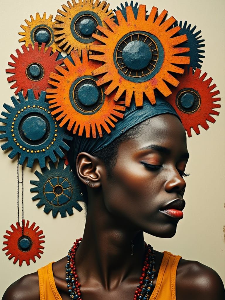 Surreal Encaustic Portrait of African Woman