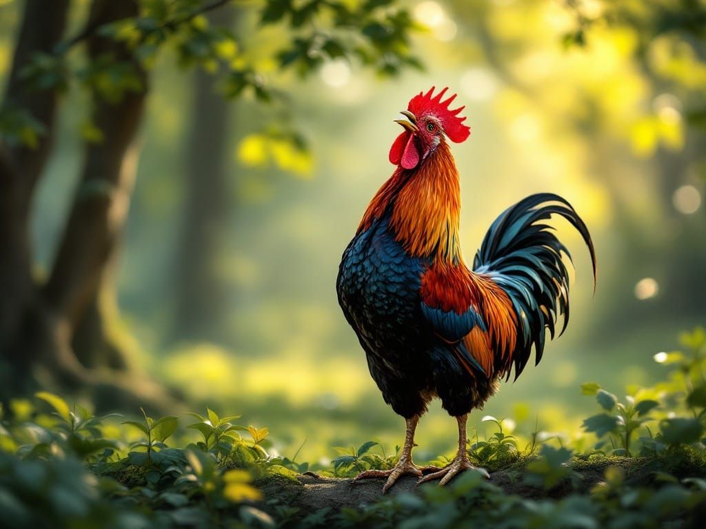 Vibrant Rooster in Morning Glory