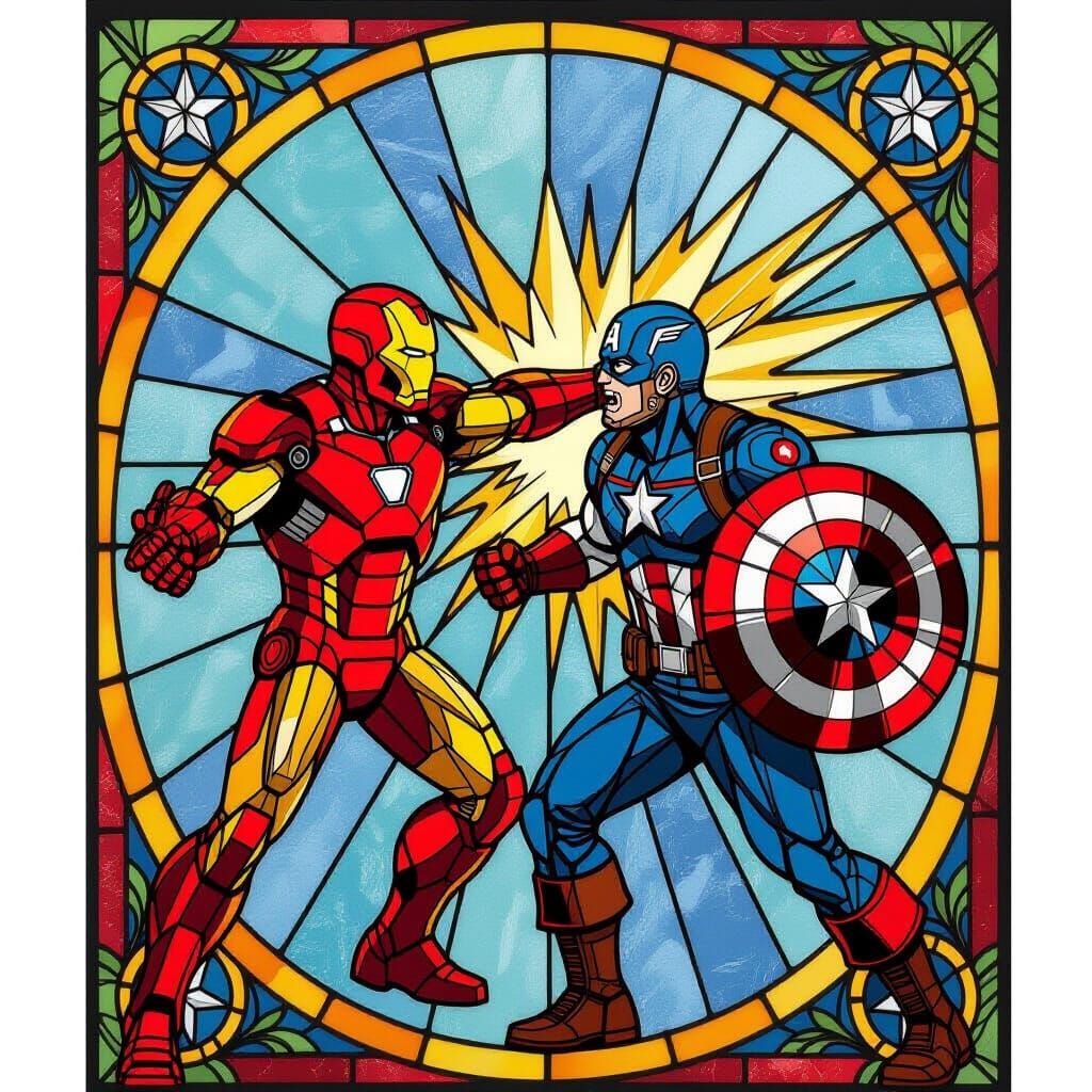 Iron Man vs Captain America Stained Glass Art