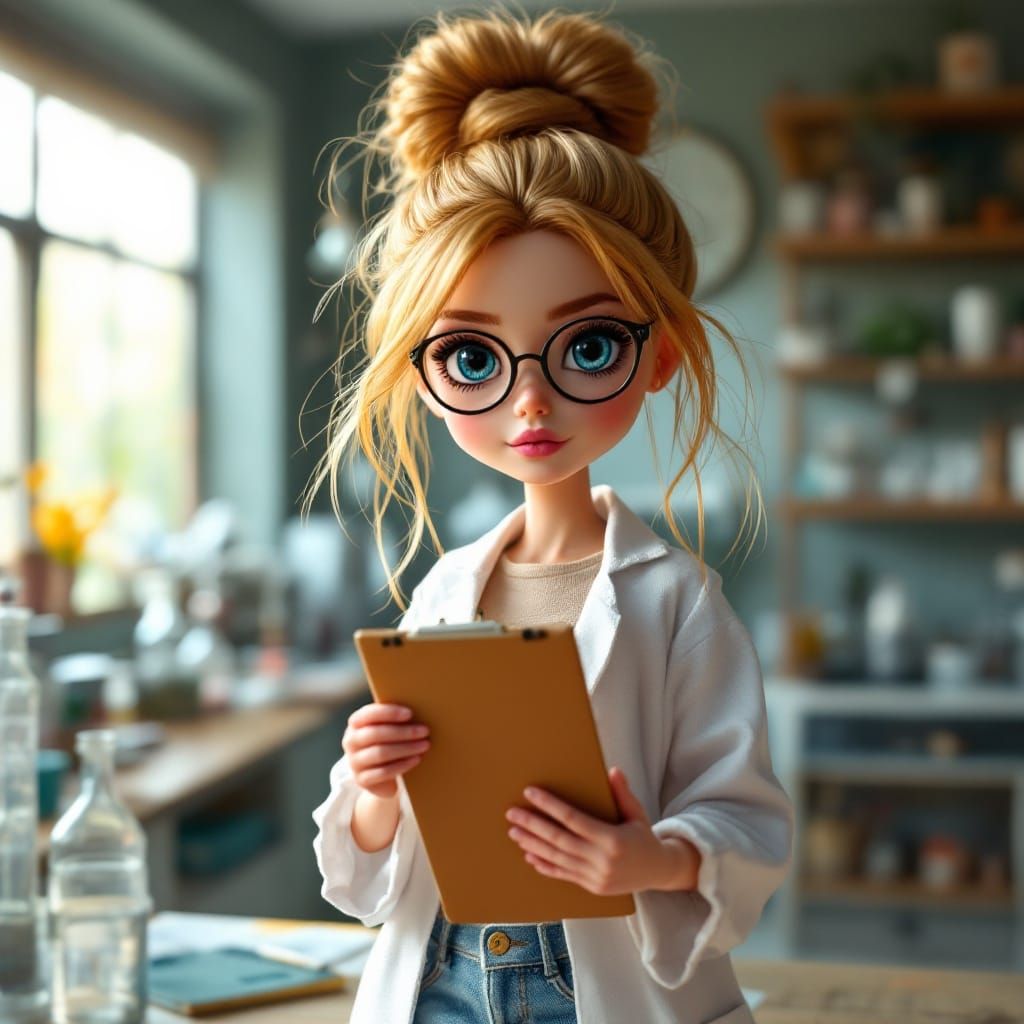Adorable Girl in Lab Coat with Strawberry Blonde Hair