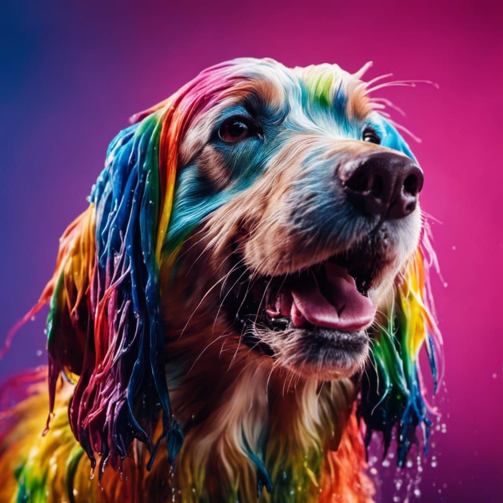 Hyperrealistic Rainbow Water Dog Shakes in 8K