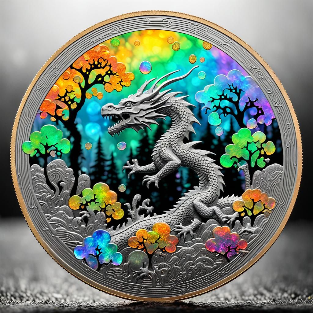 Bioluminescent Dragon Forest in Double Exposure Art