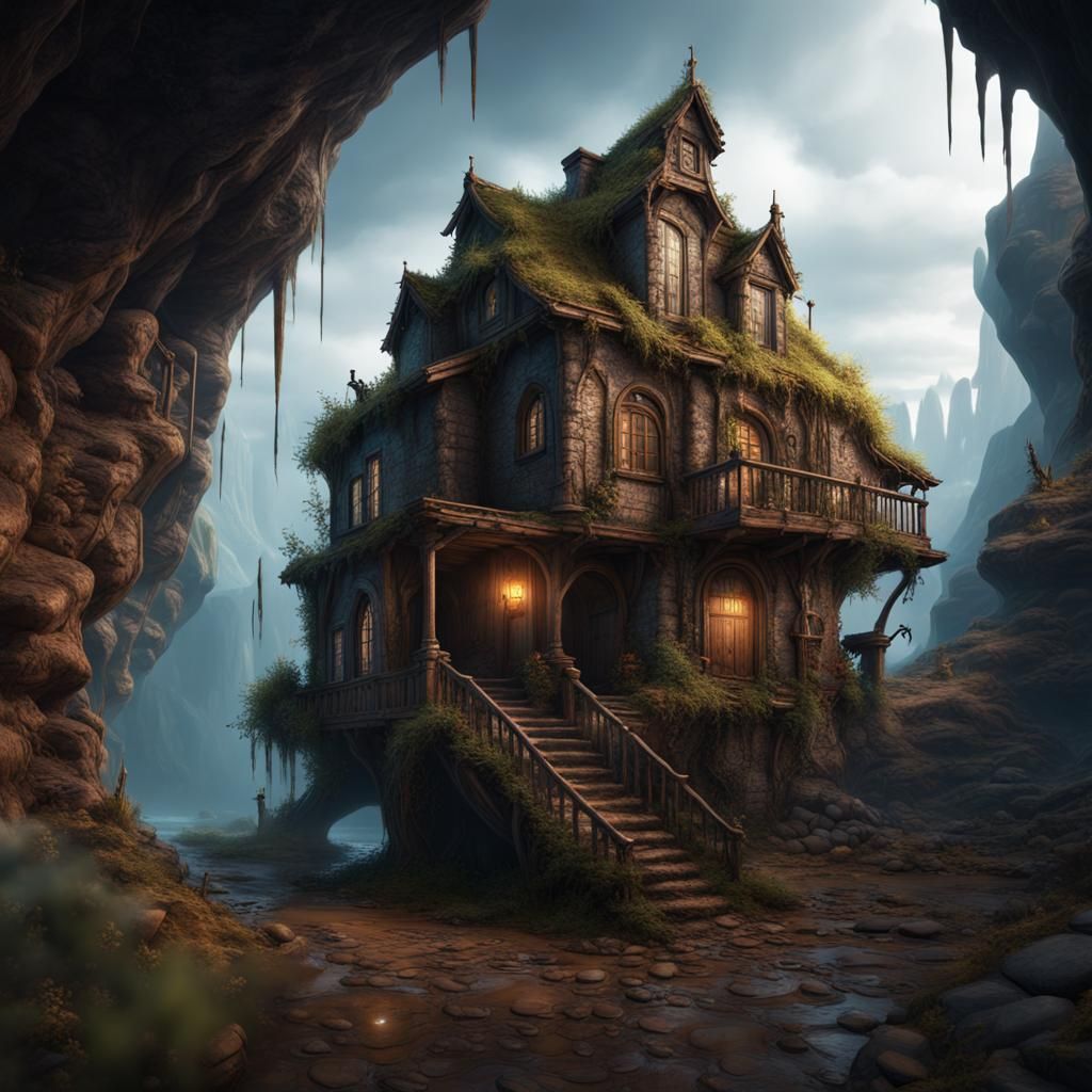 Fantastical Underground Home in Detailed Matte Painting