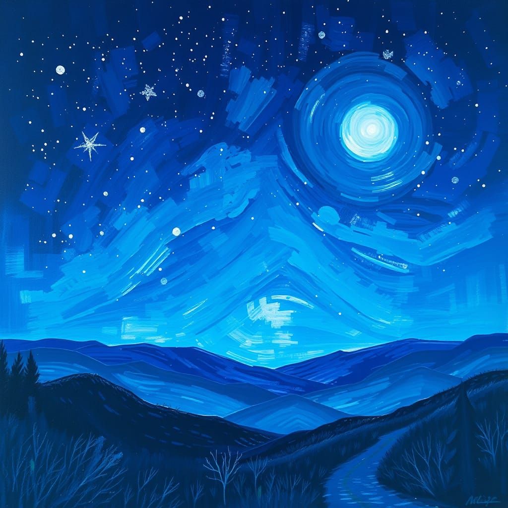 Starry Night Dreamscape in Whimsical Impressionist Style