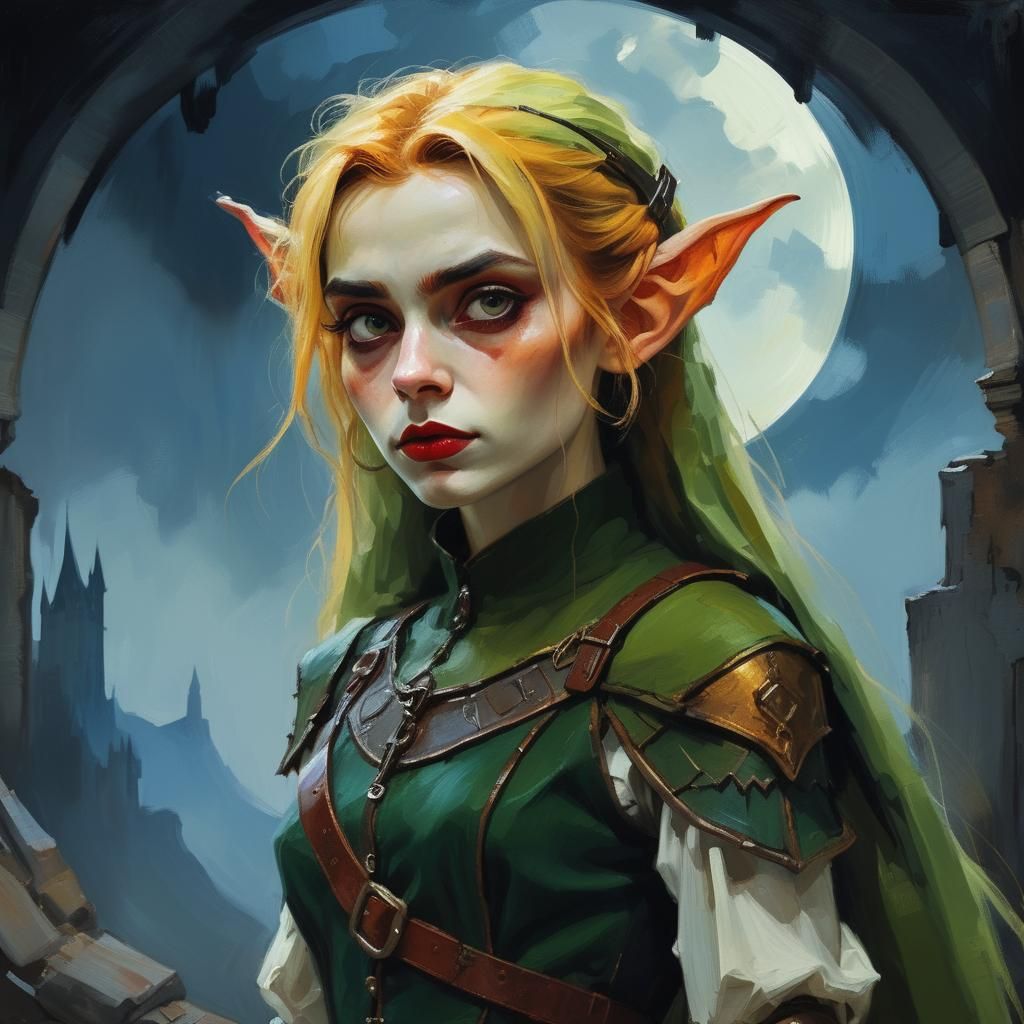 Gothic Elf Woman in Expressionist Art Nouveau Style