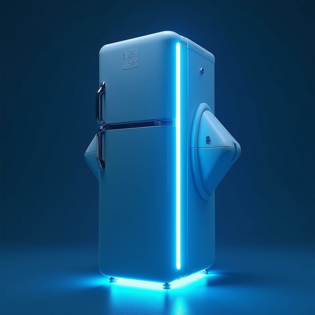Futuristic Flying Refrigerator with Holographic Scanner