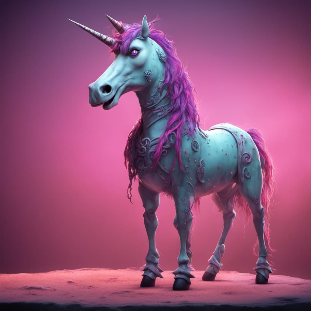Undead Unicorn in Tim Burton Style, 3D Render