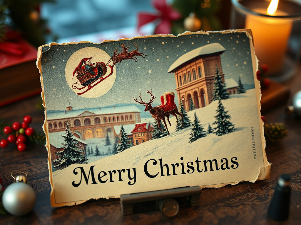 Santa's Sleigh Over Rome: Vintage Christmas Postcard