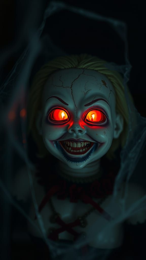 Sinister Porcelain Doll in Dark Room