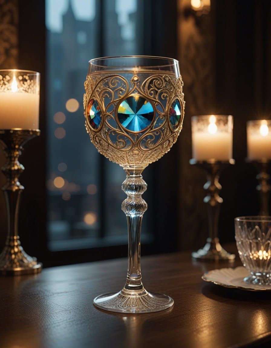 Ethereal Crystal Goblet in Golden Luxe, Iridescent Motifs, Q...