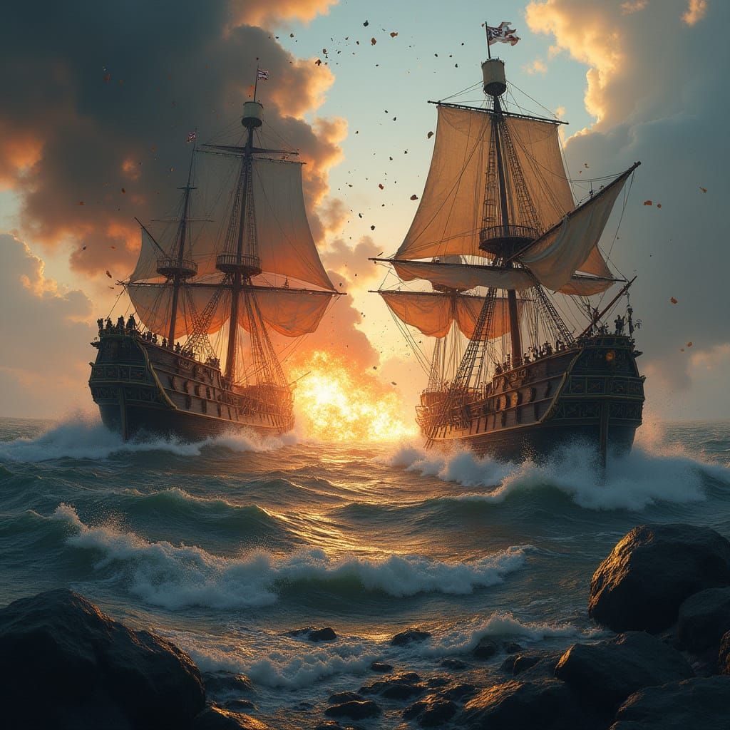 Intense Pirate Ship Battle with Explosions and Swordfights