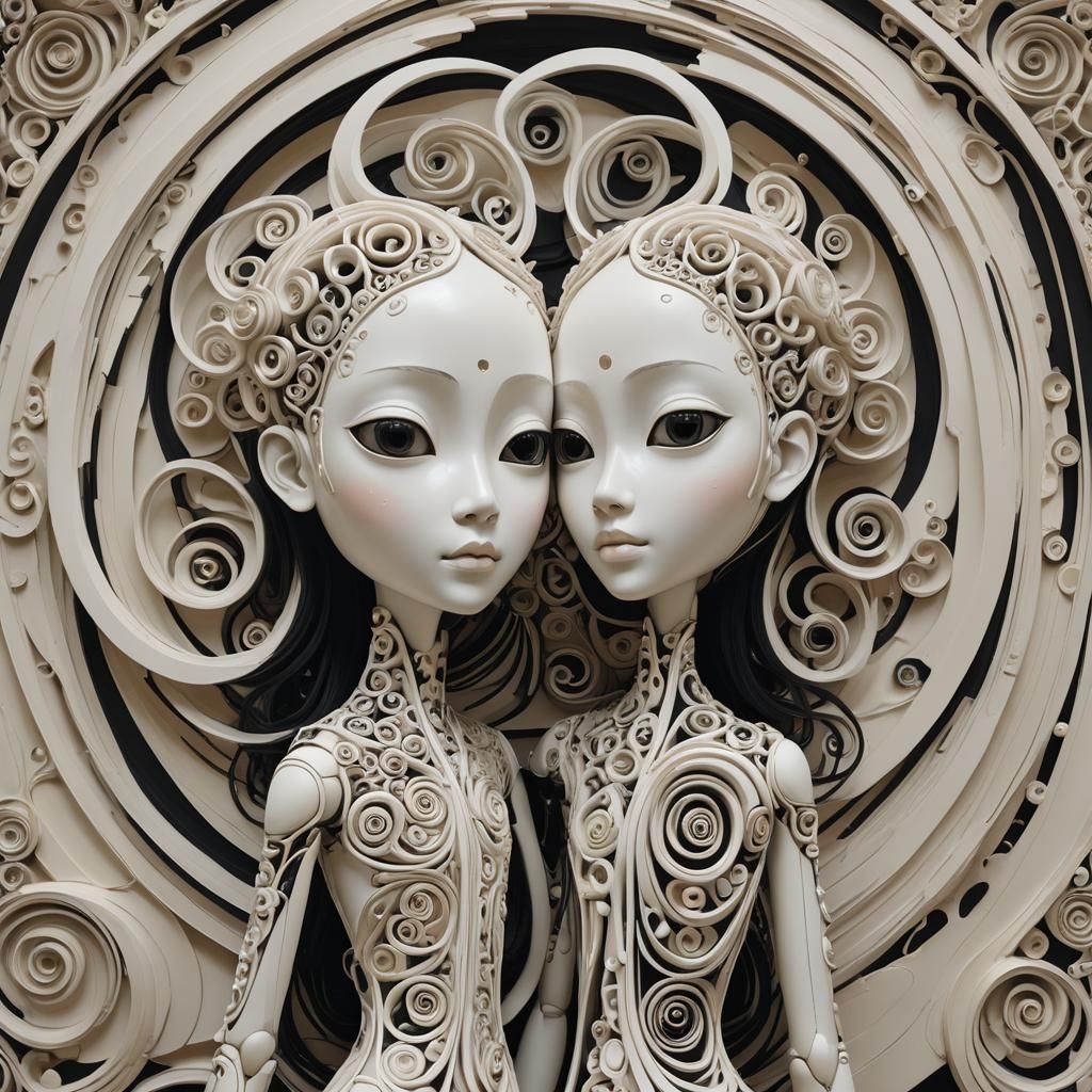 Contrasting Humanoid Figures Divided by a Line