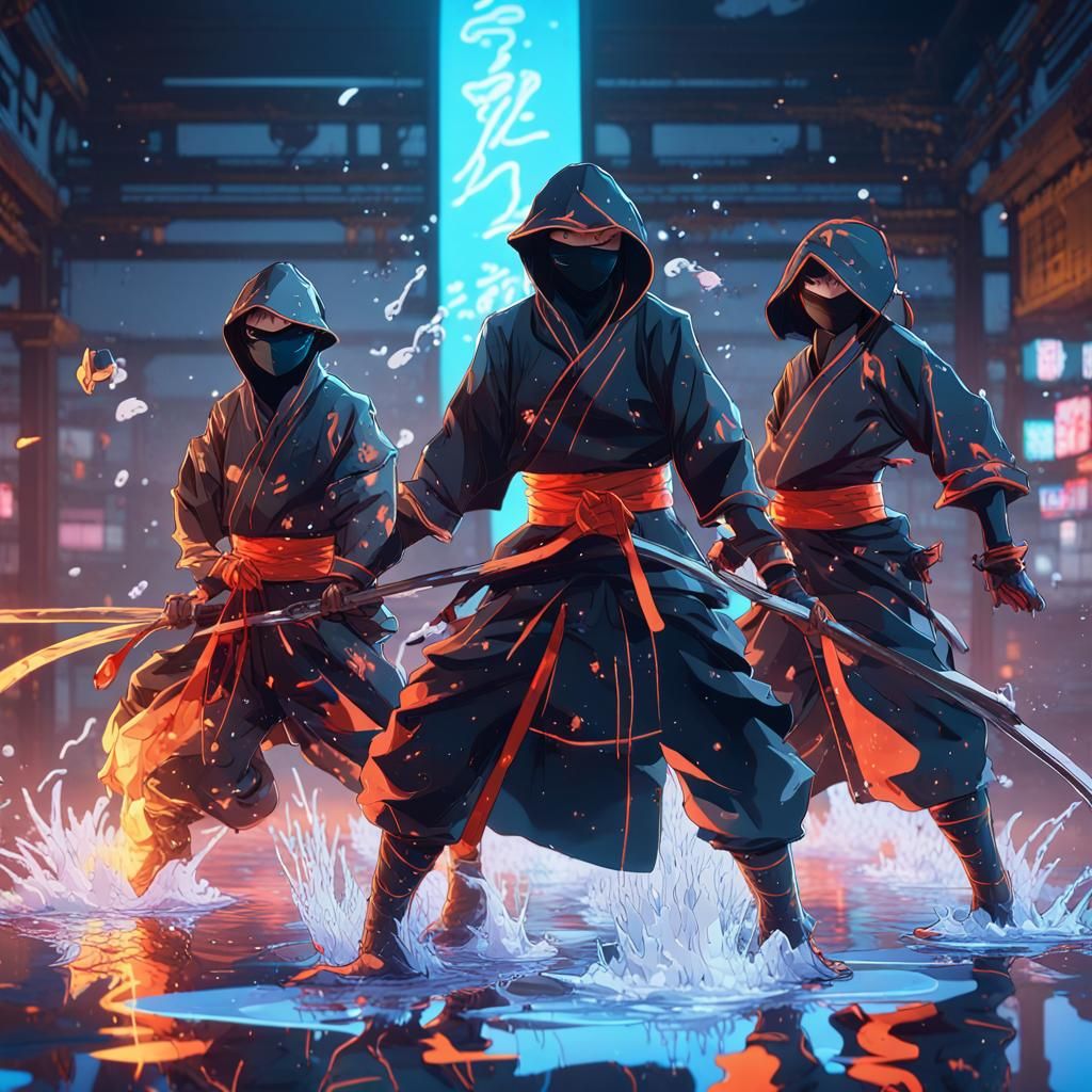 Neon Ninjas in 3D Anime Art