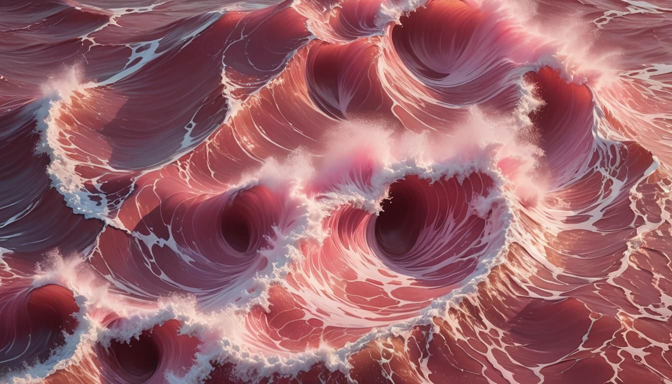 Pink Tidal Wave: Vivid Digital Art in Oil Painting Style