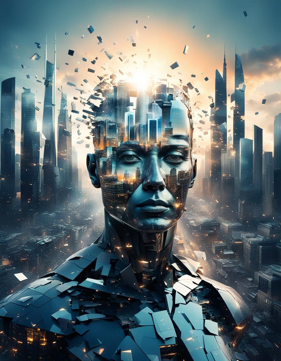 Futuristic City Meets AI: A Cinematic Double Exposure