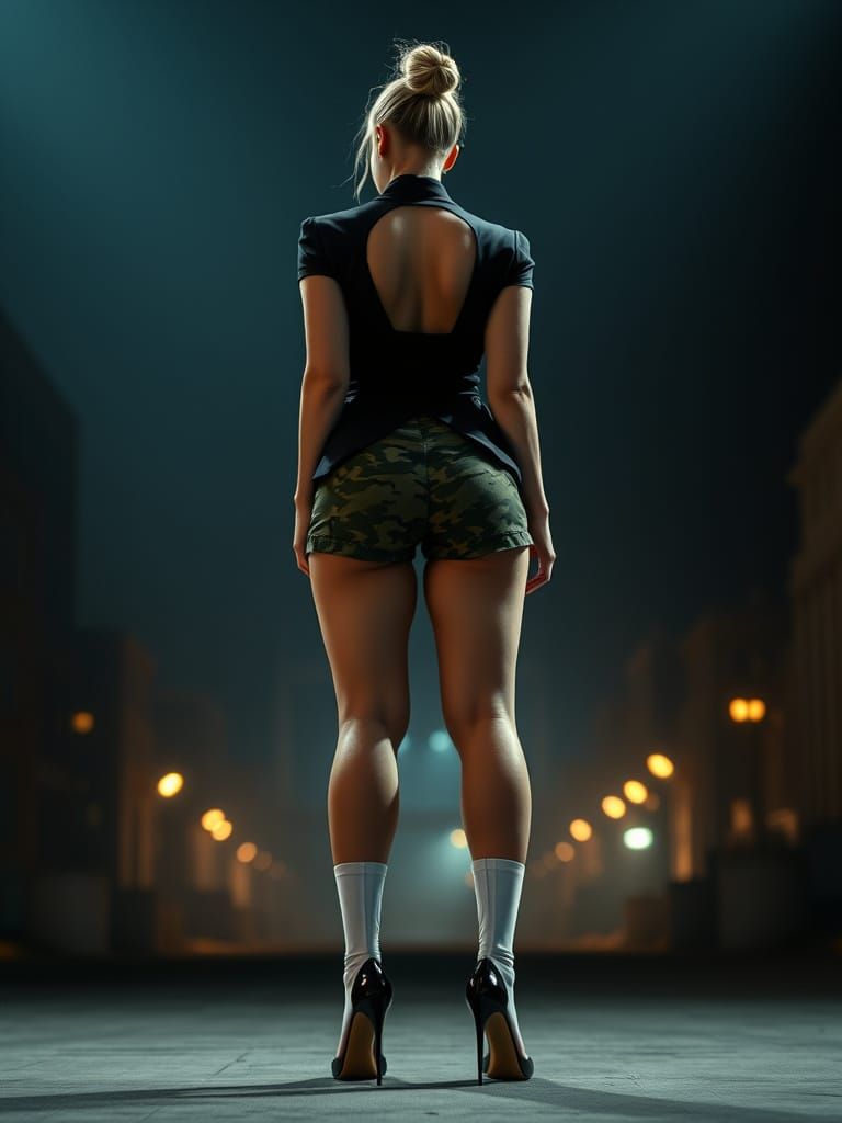 Elegant Heavyset Woman in Tuxedo and Camouflage, in Epic Cin...