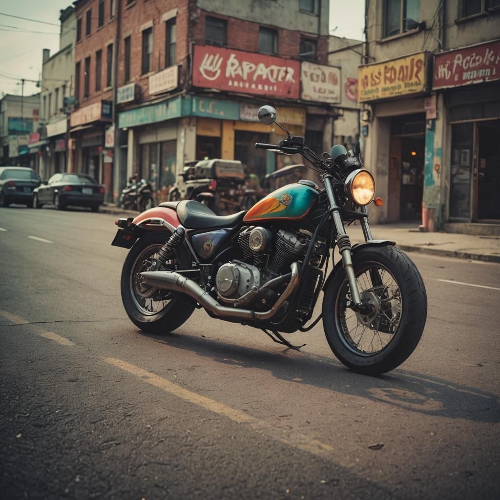 Colorful Motorcycle in Cinematic Style