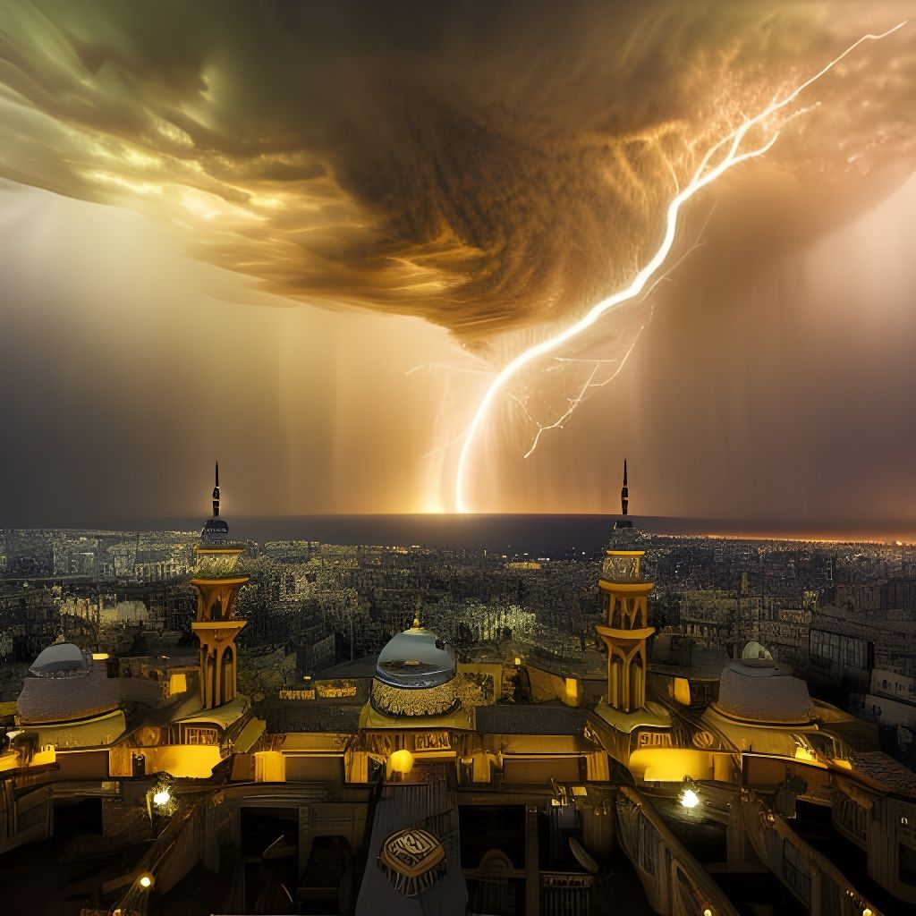 Majestic Islamic Metropolis in a Thunderstorm