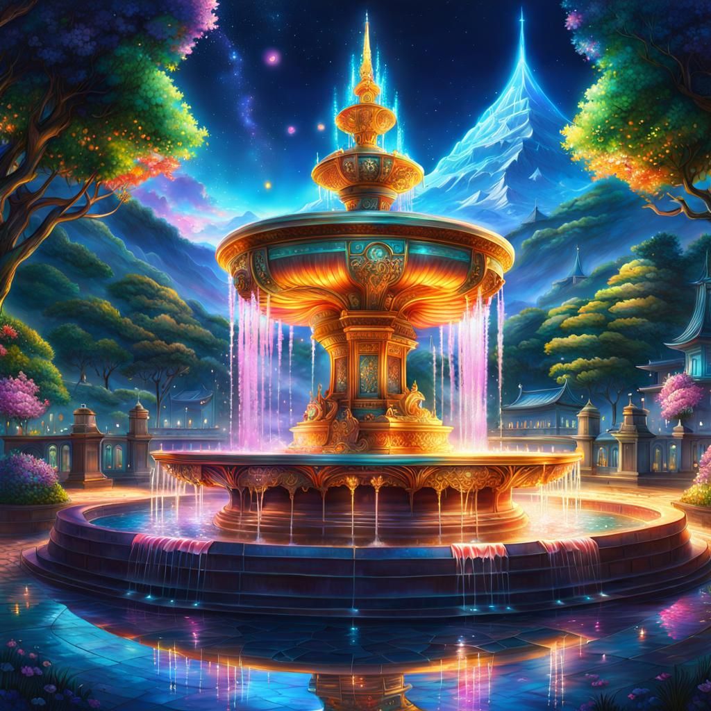 Anime Style Magical Fountain Digital Illustration