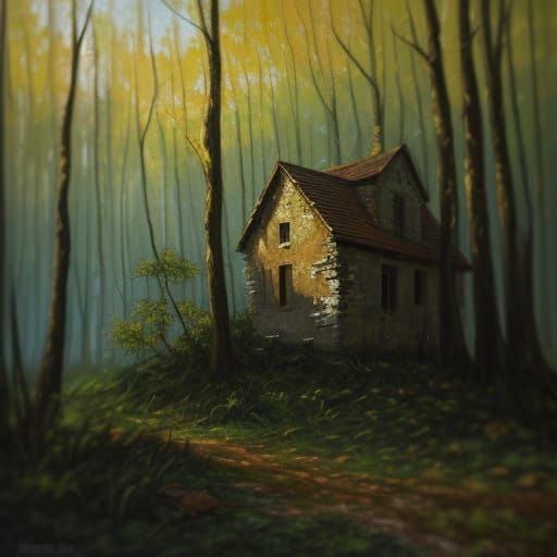 Forest Edge Ruin in Neo-Impressionist Impasto Style