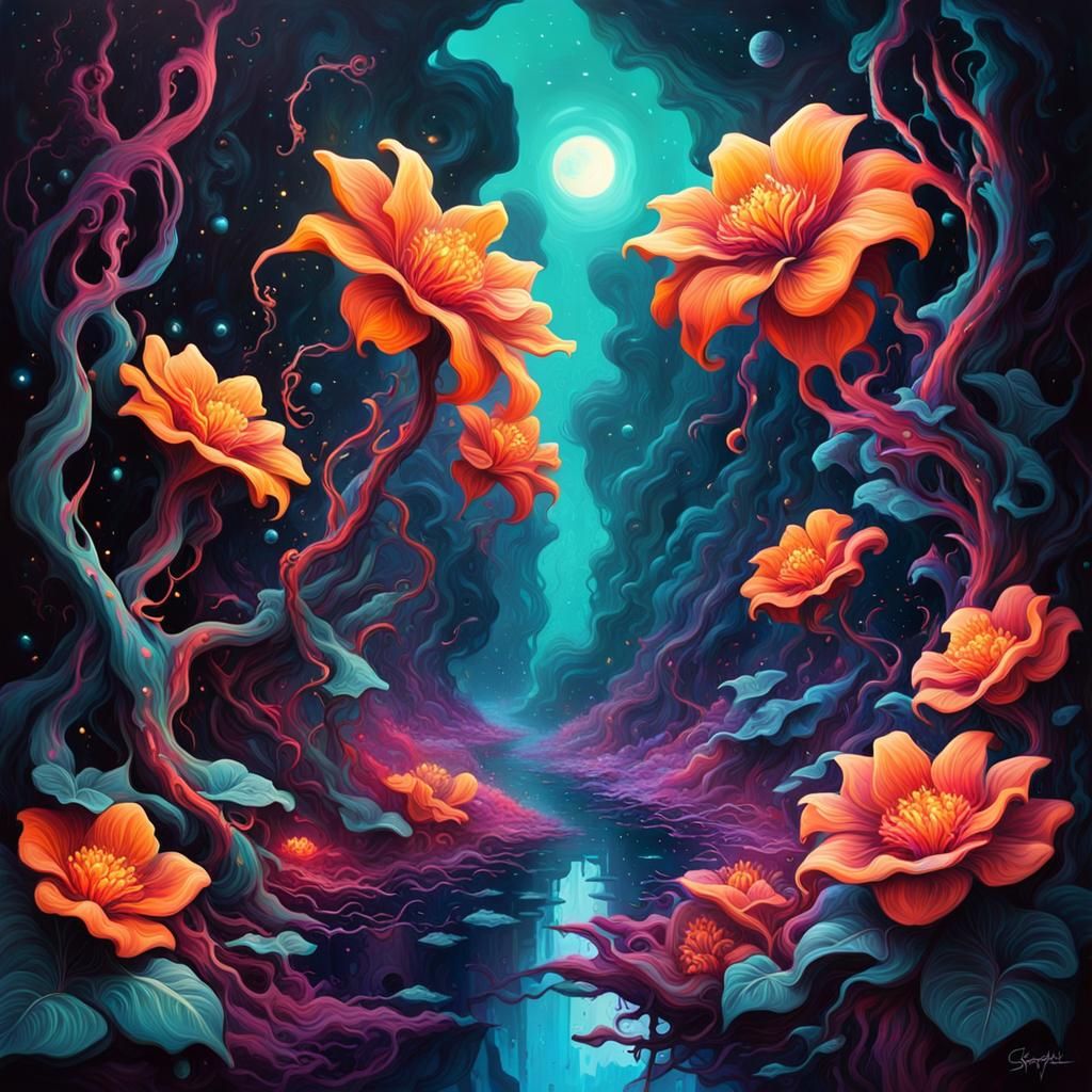 Phosphorescent Flowers Bloom in Alien Dreamscape Graffiti Ar...