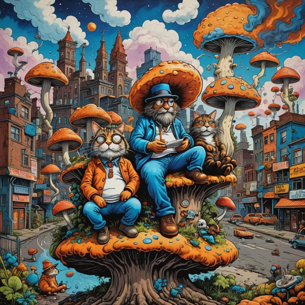 Psychedelic Cartoon Scene in R. Crumb Style