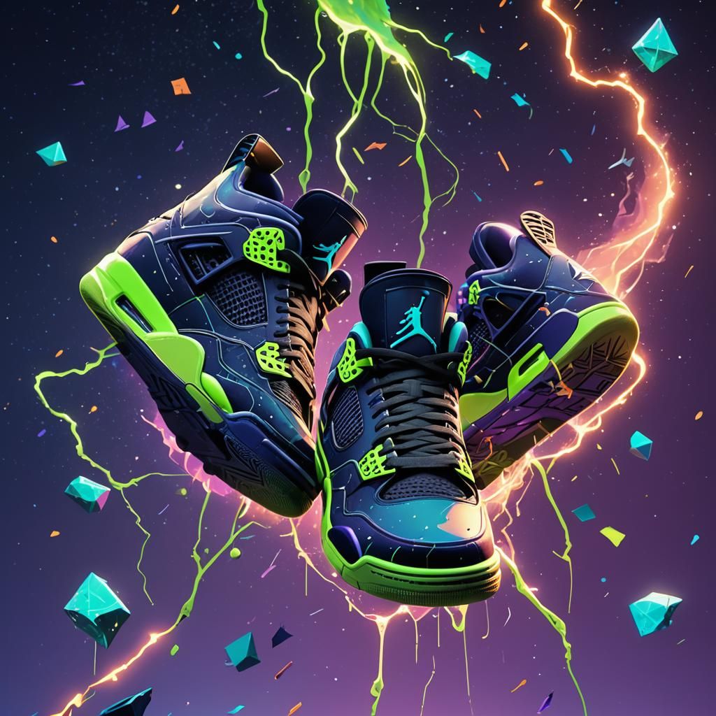 Air Jordan 4 Slime Drip in Space: Low-Poly Art