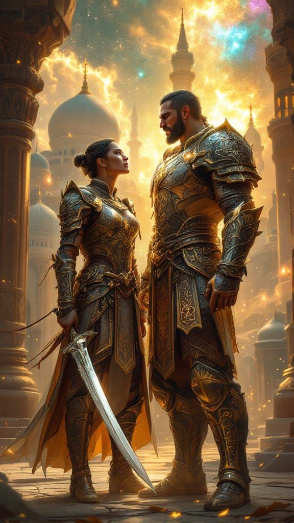 Fierce Warrior in Islamic Metropolis: Digital Art