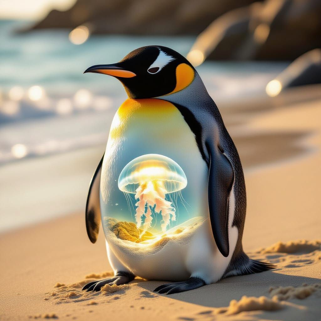 Penguin with Luminous Jellyfish in Stomach, Professional Pho...