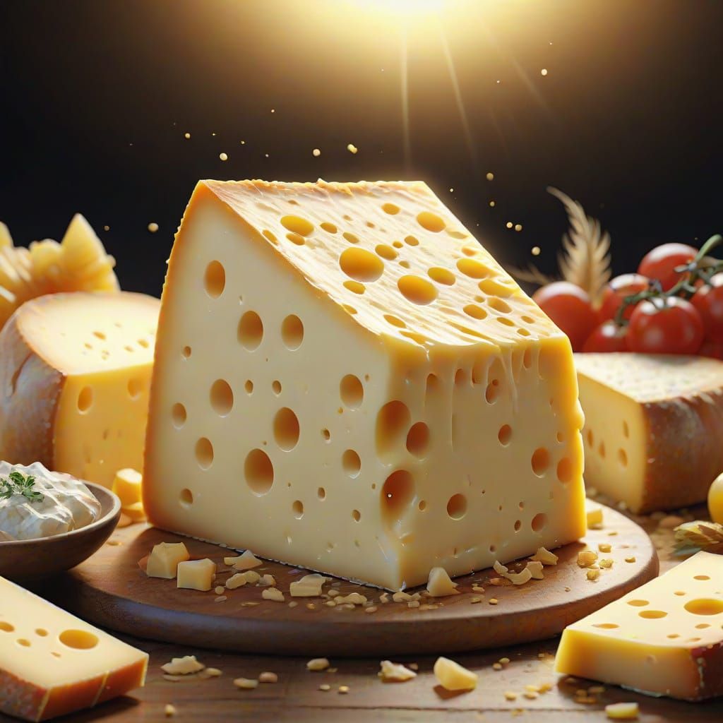Ethereal Block of Cheese Radiates Heavenly Aura in Cinematic...
