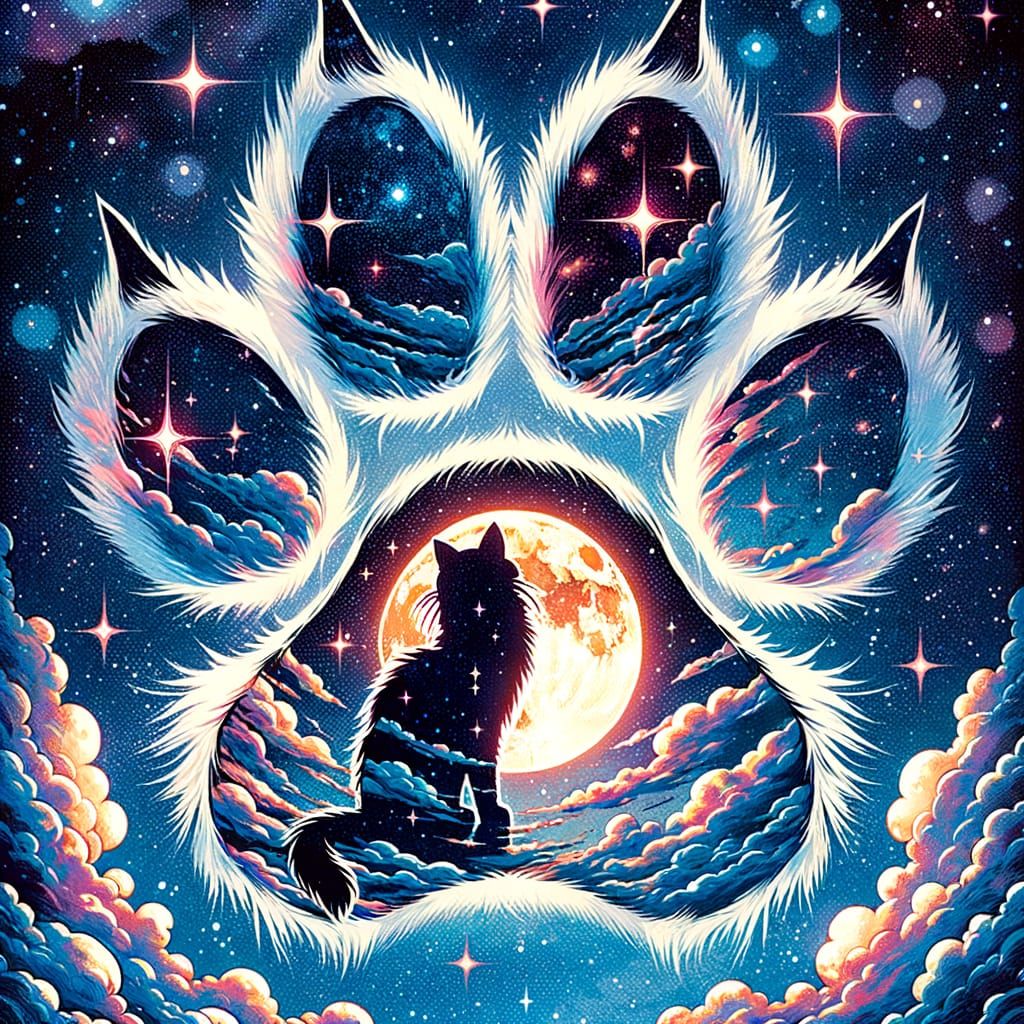 Dramatic Manga Cat Double Exposure in Glitchcore Style