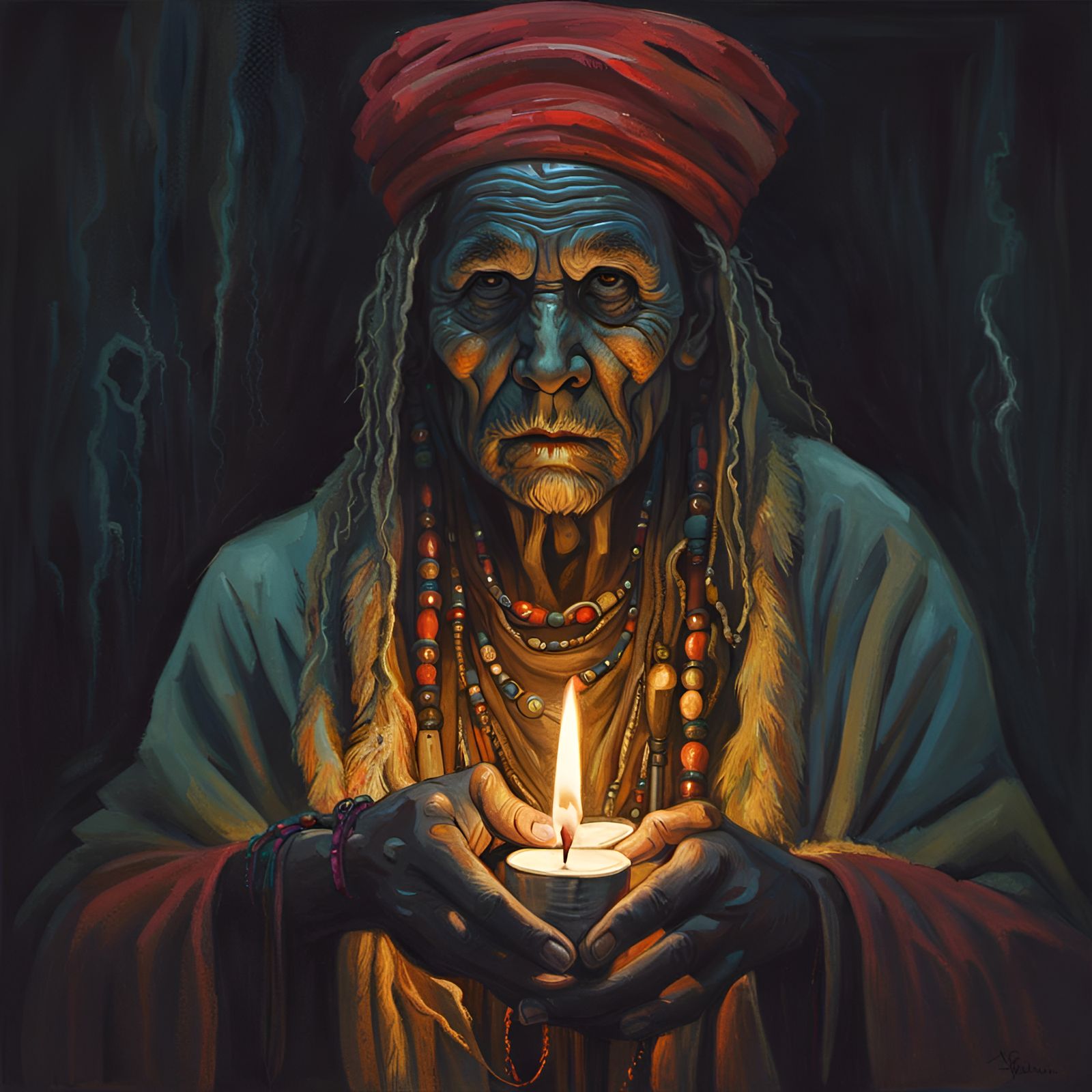 Mysterious Voodoo Shaman Hand with Candle