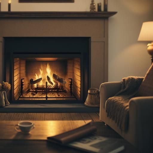 Cozy Fireplace Evening in Golden Hour Lighting