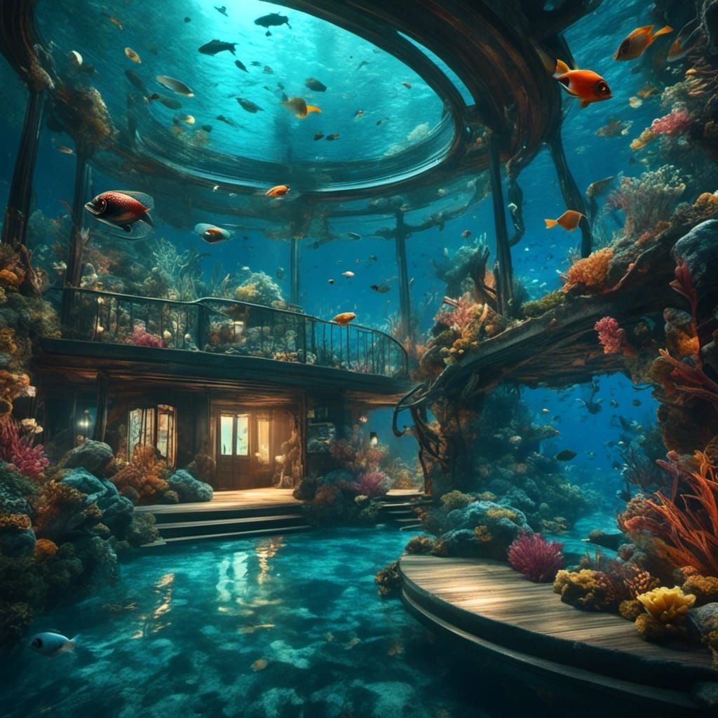 Underwater Futuristic Hawaiian Homes in Deep Color