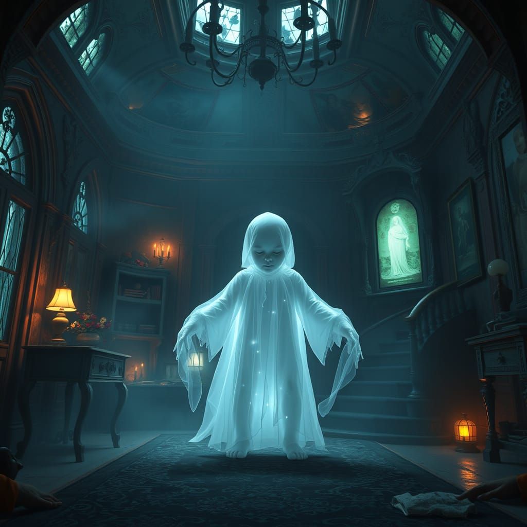 Child Specter in Haunted House Room