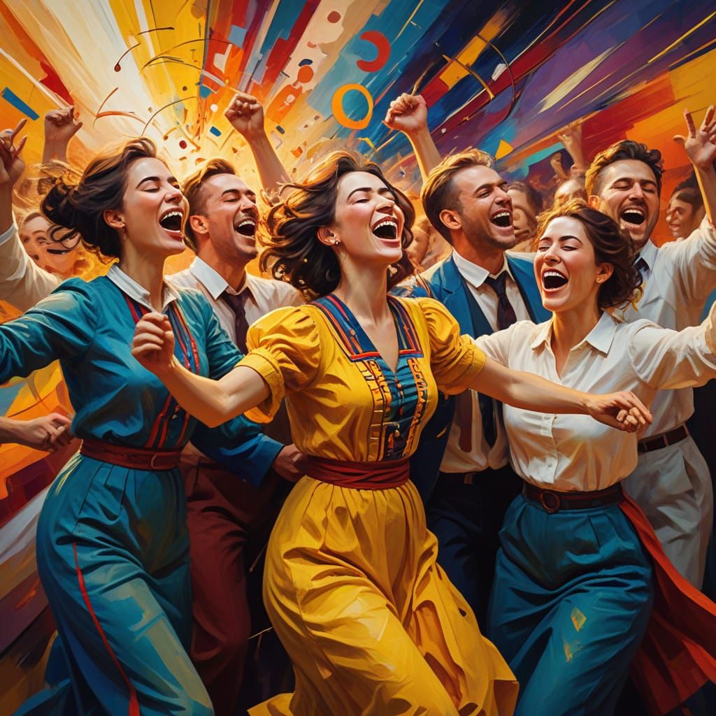Joyful People Singing with Unyielding Spirit in Oil Painting