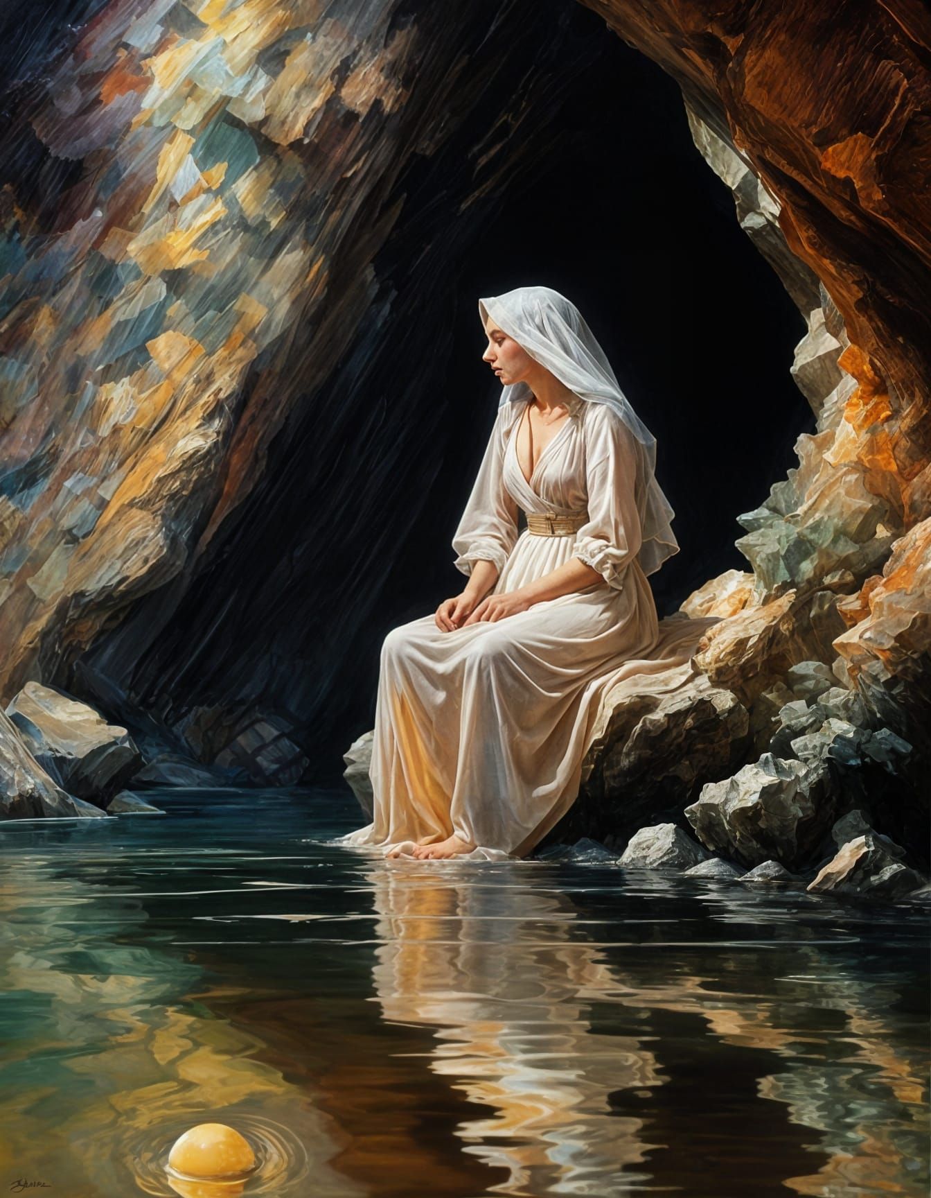 Moon Oracle: Witch in Cave Oil Painting