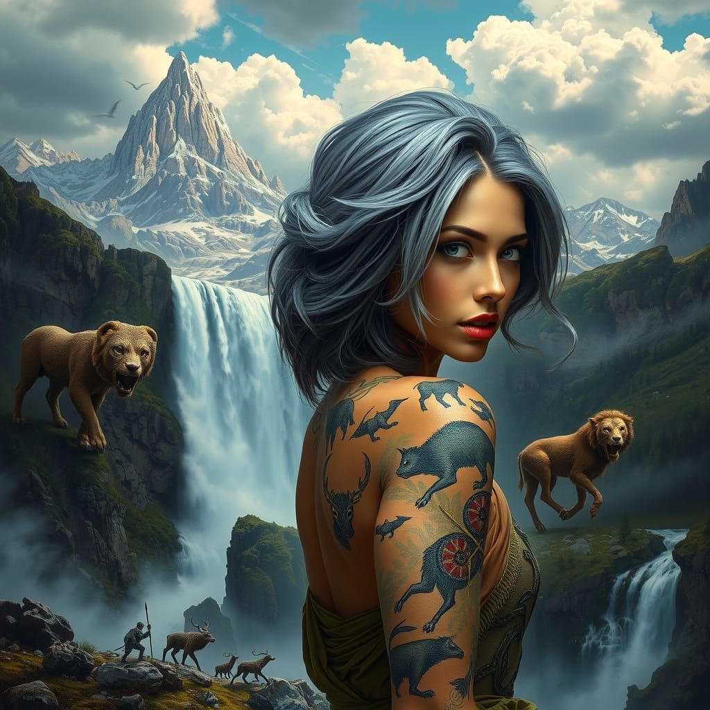 Woman with Smoky Hair and Warrior Skin Art