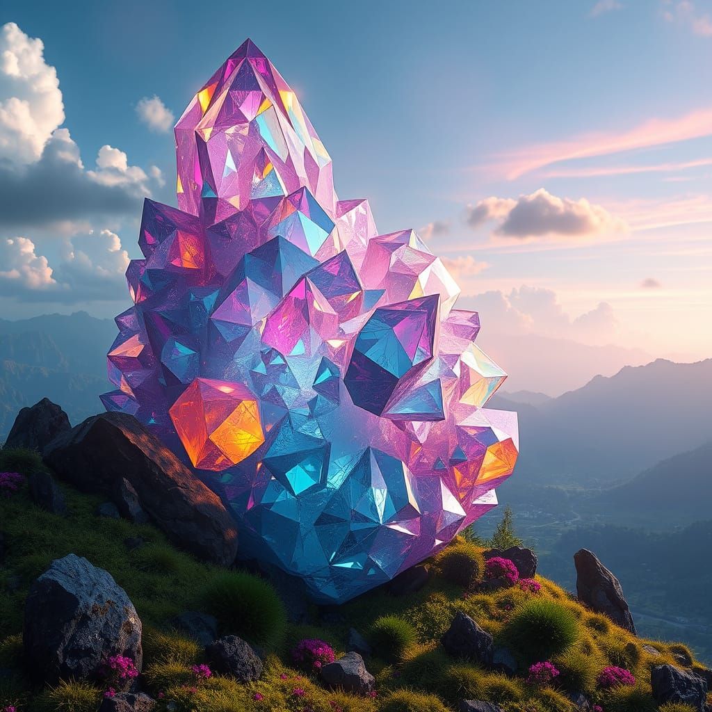 Surreal Futuristic Crystal Formation in a Lush Terrestrial L...