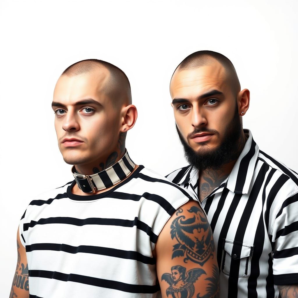 Men in Striped Uniforms with Tattoos