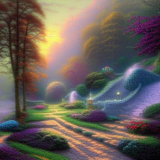 Ethereal Bed in Dreamy Kinkade Style