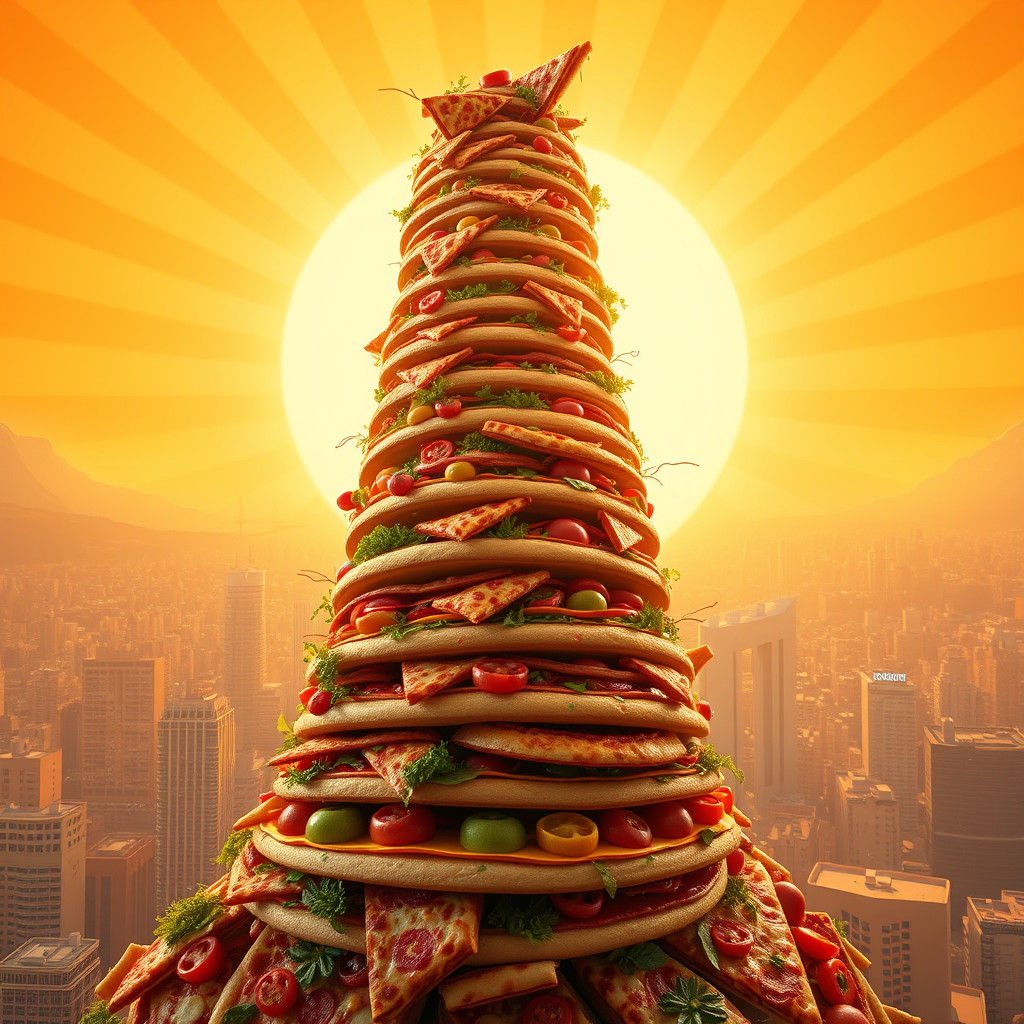 Majestic Tower of Pizza in Pixar Style