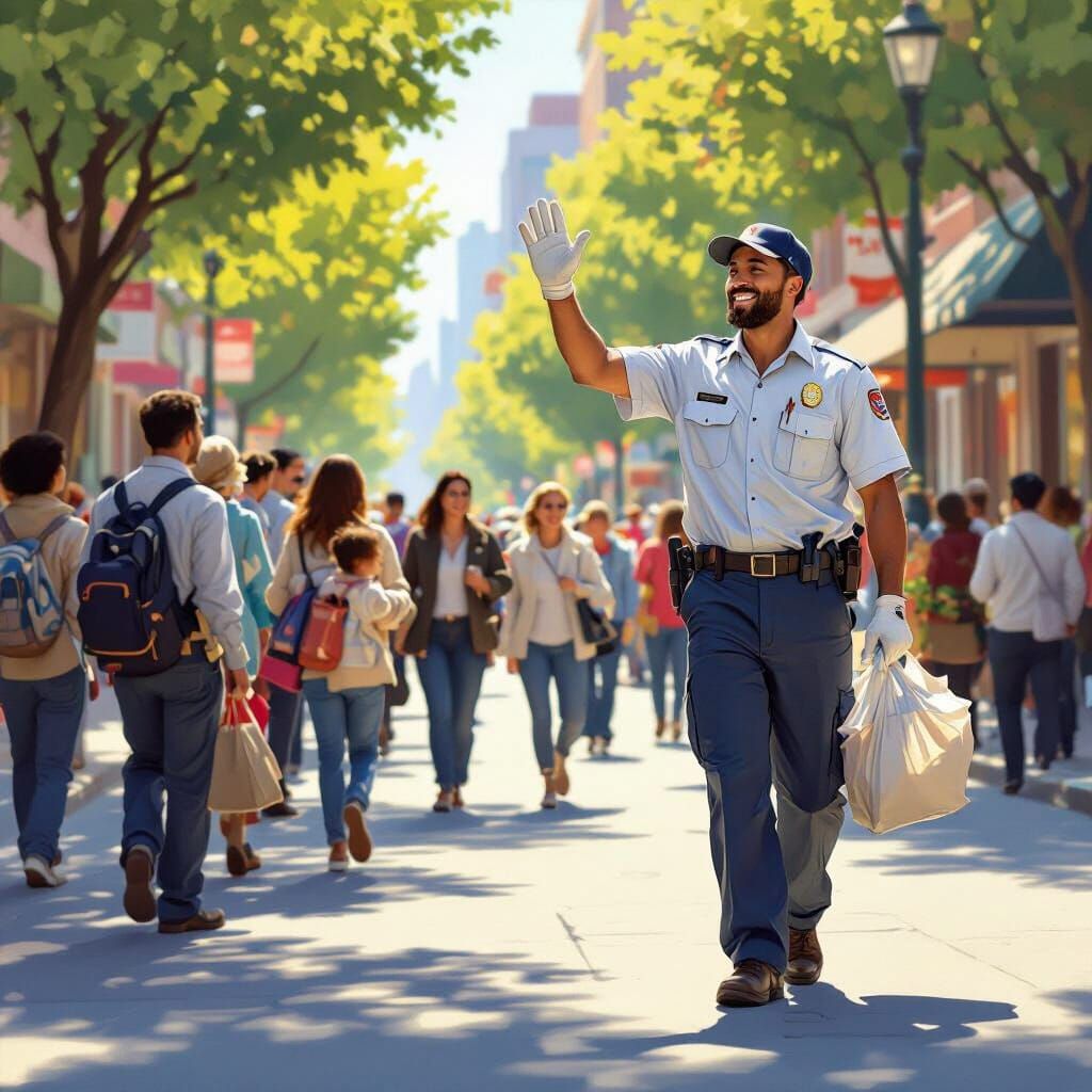Friendly Sanitation Worker Greets Community in Sunny City
