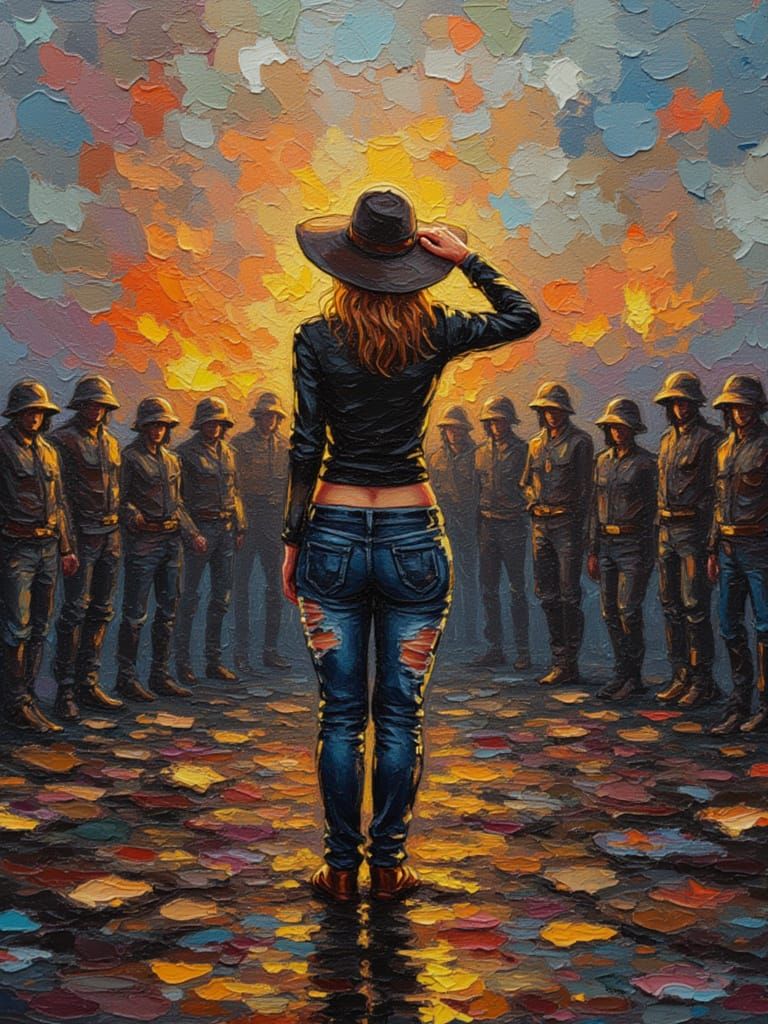 Woman in Ripped Jeans Concept Art Masterpiece