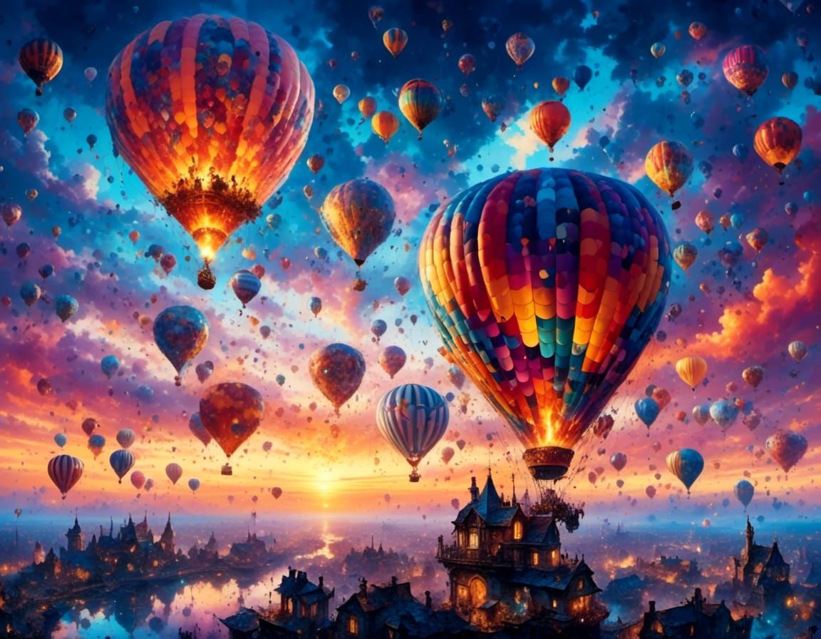 Hot Air Balloons Glow at Sunrise: Purple Fantasy