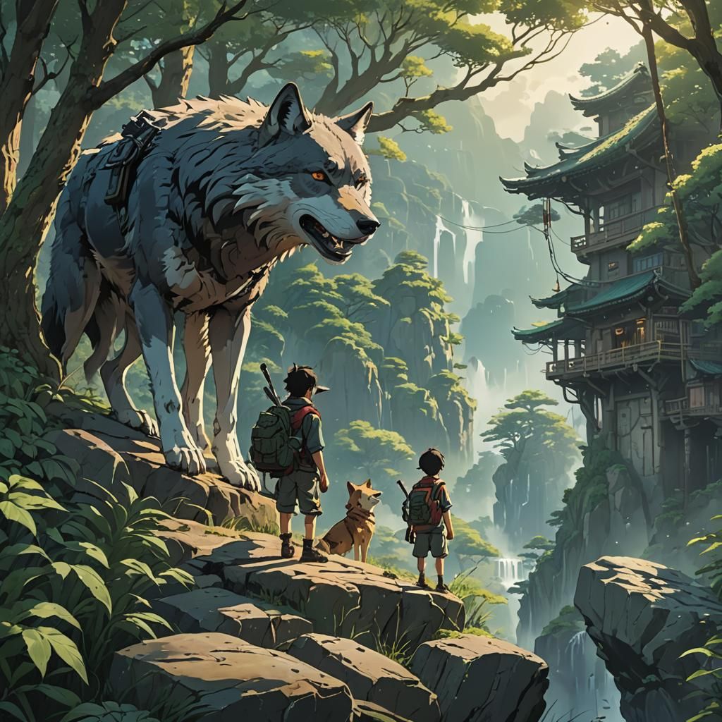 Anime Wolf Warrior Key Visual in Ghibli Style