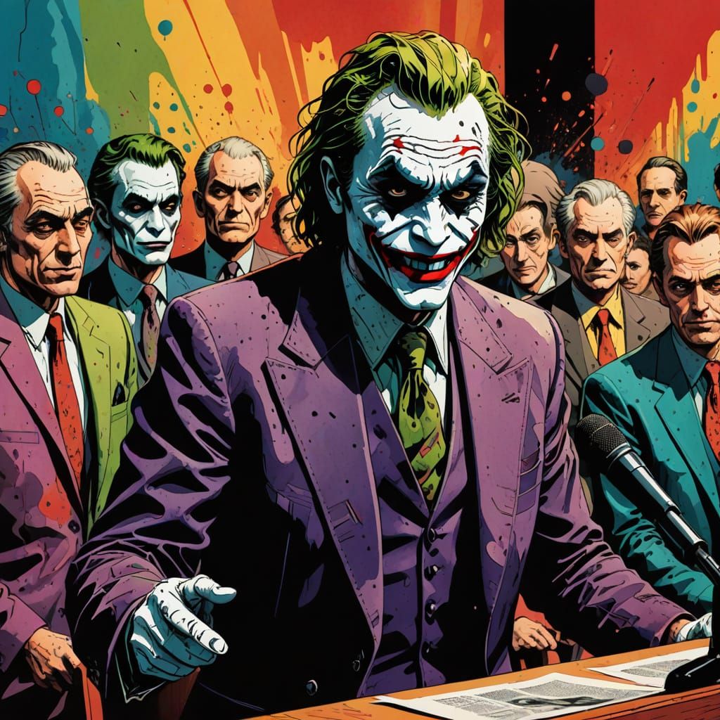 The Joker in a Press Conference Caricature